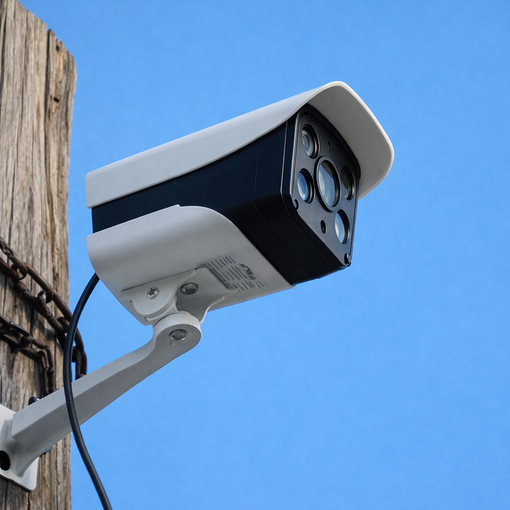 A security camera overlooking the property at Veue